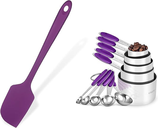 U-Taste 14in Extra Large Flexible Silicone Spatula with 600ºF Heat Resistance, and Upgraded Measuring Cups and Spoons Set of 10 with Reinforced Welded Handle (Purple)