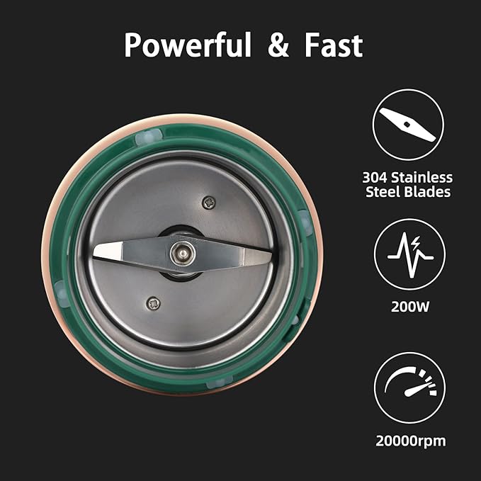 Coffee Grinder Electric for Beans, Spices, Herbs, Grains and Nuts, Stainless Steel Blades, 2.8 oz, Green