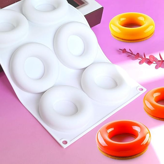 3D Donut Silicone Mold, Cupcake Baking Pan Mousse Tray Molds, Kitchen Cake Decorating Fondant Mould for Pumpkin Shaped Baking Mousse Cake, 6-Cavity Non-Stick Silicone Moulds (D_ Donut)