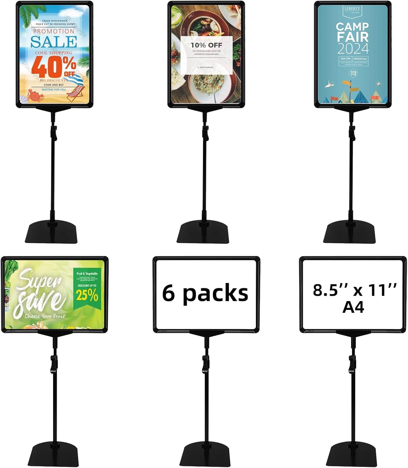 Sign Holder Stand,Sign Stand for Display,Adjustable Sign Holders For Table Top,Table Sign Holders 8.5 x 11,6 Packs,Black