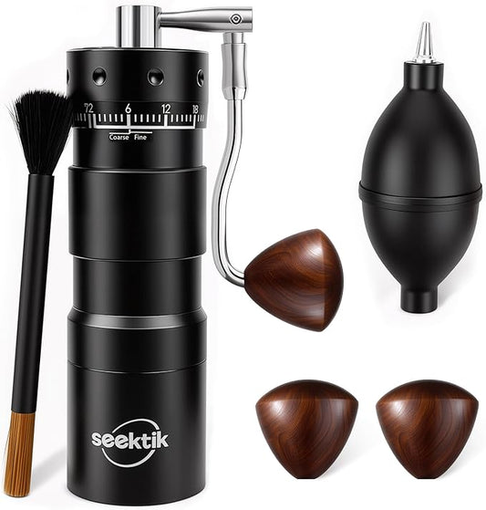 Manual Coffee Grinder with Numerical External Adjustable Setting Stainless Steel Conical Burr Hand Crank Coffee Mill for Cold Brew Espresso French Press Pour Over Drip with Foldable Handle- Black