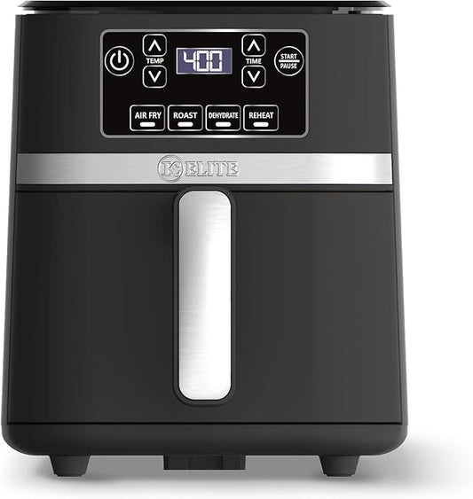 Kitchen Elite 3 Quart Digital Air Fryer Oven Compact Countertop Oil-Free Cooker with PFAS-Free Nonstick Basket, Easy Clean, Black