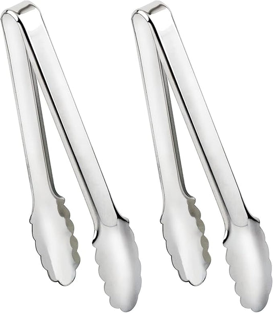 2 Pack Serving Tongs Serving Utensils Salad Tongs Metal Buffet Tongs Non-slip & Easy Grip Stainless Steel Plated Buffet Serving Tongs, Salad, Ice, Oven (9.5 Inch) (Silver)