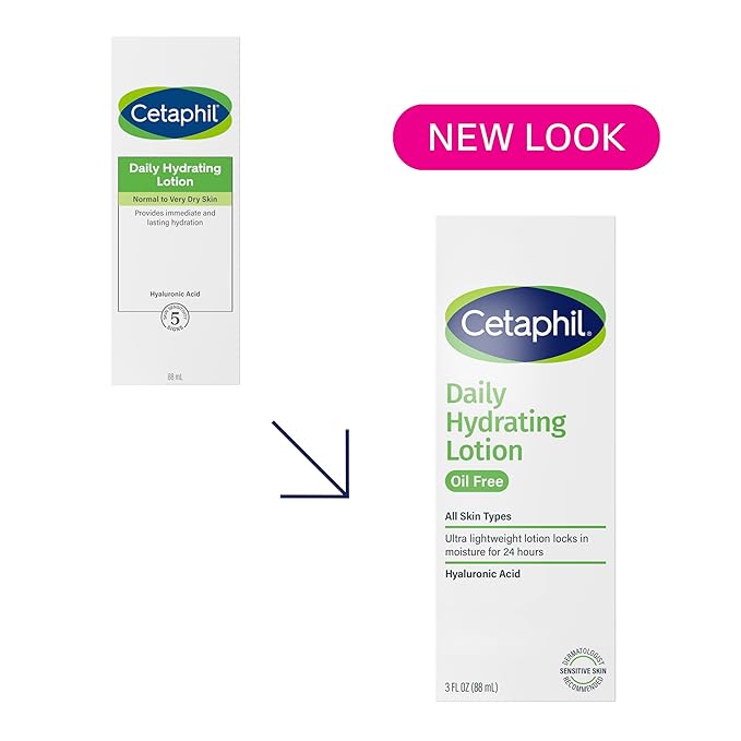 Cetaphil Daily Hydrating Lotion for Face, With Hyaluronic Acid, 3 fl oz, Lasting 24 Hour Hydration, for Combination Skin, No Added Fragrance, Non-Comedogenic