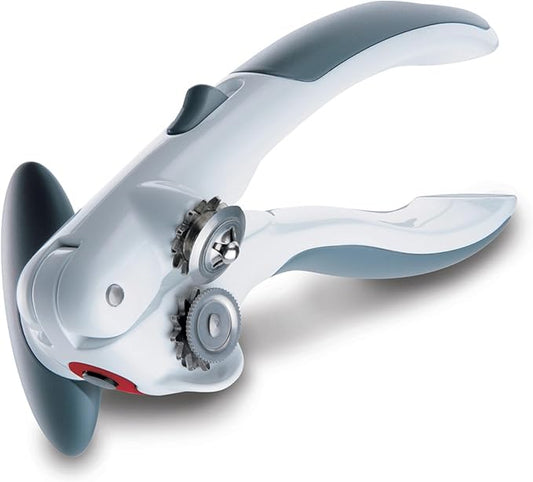 Zyliss Lock N' Lift Can Opener with Lid Lifter Magnet - Manual Opener with Locking Mechanism - Easy-to-Turn - Magnetic Can Opener - White/Gray
