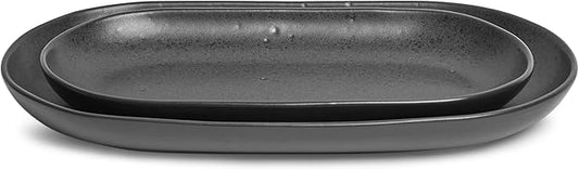 SANGO Anderson Serving Platters Set of 2, 14/12 Inch Stoneware Serving Dishes for Entertaining, Semi-Matte Party Serving Trays for Food, Buffet Oval Platters for Bread, Appetizer, Cheese, Matte Black