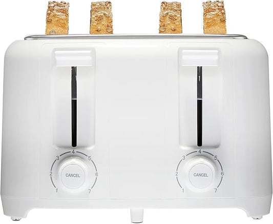 Proctor Silex 4 Slice Toaster with Extra Wide Slots for Bagels, Cool-Touch Walls, Shade Selector with 7 Browning Levels, Toast Boost, Auto Shut-off and Cancel Button, White (24214PS)
