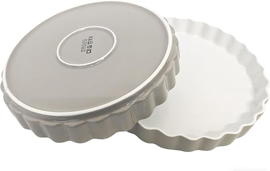 Quiche Baking Dish,Ceramic Pie Pan 11 Inch Reusable,Pizza Pan，Non-Stick Round Tart Pan with Ruffled Edge Microwave Dishwasher and Oven Safe (GREY)