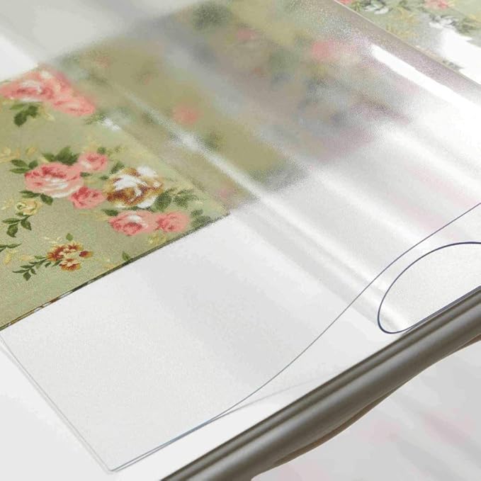 NECAUX Custom 54 x 75 Inch Frosted Table Cover Protector, 1.5mm Thick Wood Grain Transparent Table Pad Non-Slip Tablecloth Plastic Protective Pad for Dining Living Room Table Conference Table