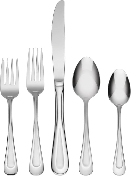 Oneida Silverware Set, Satin Sand Dune 20-Piece Everyday Flatware Set, Service For 4, Sand Blasted Finish, 18/0 Stainless Steel, Dishwasher Safe, Knives Spoons And Forks Sets (Silver, 20 Piece)