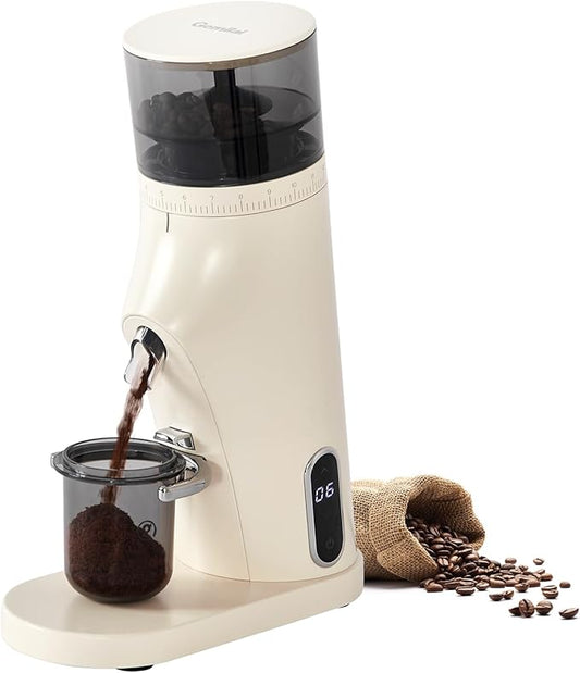 Gemilai Electric Conical Burr Coffee Grinder, Coffee Bean Grinder with Smart 60S Timer, 60 Precise Adjustable Grind Settings for Espresso, 2-12 Cup, Easy to Clean, Durable & Quiet, G9010B White