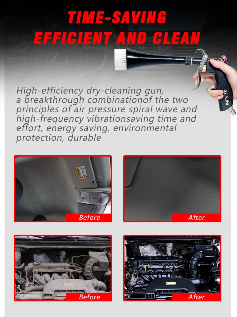 GZ-KJM Air Blow Gun Car Interior Cleaning Gun High Pressure Car Detailing Cleaning Tool with Nozzle and Auto Detailing Dusting Brush for Quickly Blasts Dirt and Dust from Surface