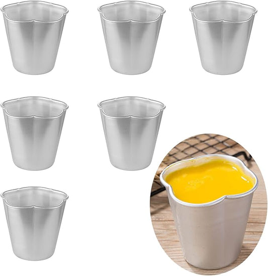 6 Pcs Popover Pan, Aluminium Pudding Tin Cup Baking Maker, Individual Muffin Chocolate Molten Brownie Tumbler Raspberry Souffle Cupcake Pudding Mould - Five-Petaled Flower Shape 3"x 2.4"
