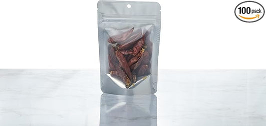 PackFreshUSA: 5 MIL Silver/Clear Stand Up Pouch Bags - Professional Flexible Packaging - Resealable - Seal-Top - Heat-Sealable - Hang Hole - Tear Notch - Small 4x6x2.5-100 Pack