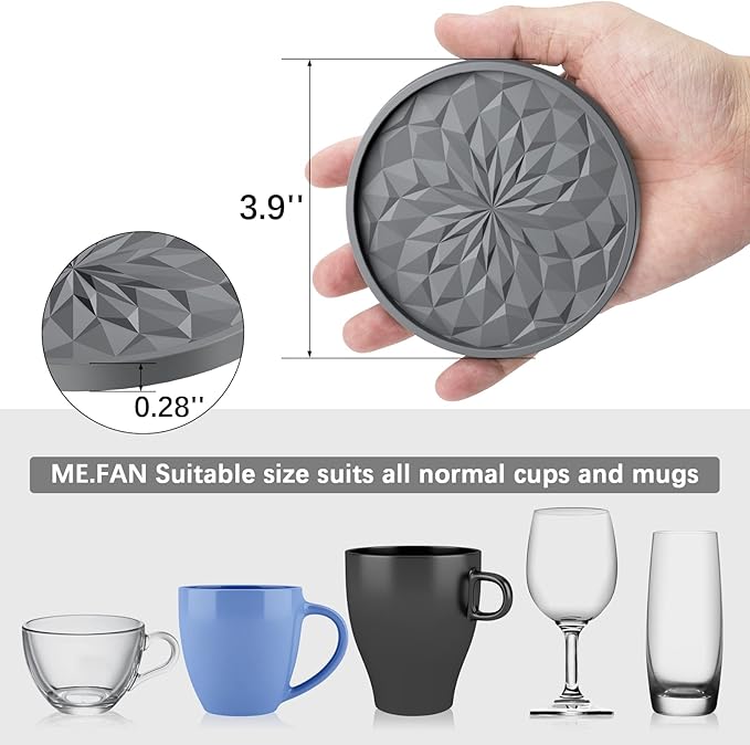 ME.FAN Silicone Coasters with Holder,[6 Pack] Drinking Coasters - Cup Mat for Hot or Cold Drinks, Thickened, Non-Slip, Non-stick,Deep Tray Sky Blue