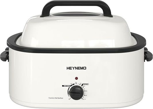 Roaster Oven 22Qt, 1450W Electric Turkey Roaster Oven Buffet with Self-Basting Lid, Cool-Touch Handles, Removable Pan and Rack, Stainless Steel, White