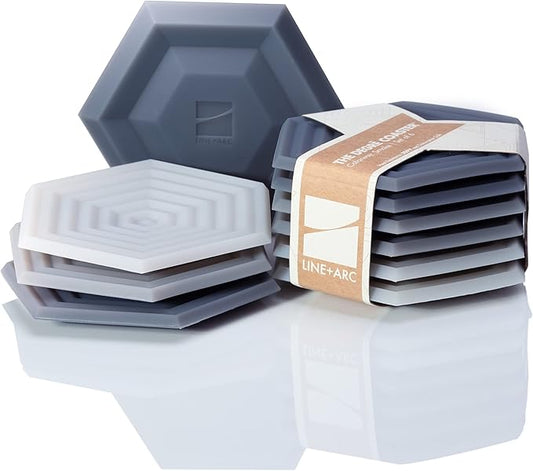 LINE+ARC Extra Thick Silicone Coasters (As Seen in NYTimes WireCutter) Waterproof Anti-Stain Heat-Safe Dishwasher-Safe Degrē Coasters (Set of 6, Smoke) Outdoor Rubber Mid-Century Modern
