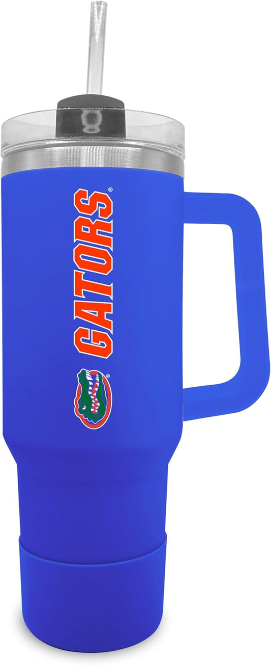 Campus Colors College & University 40 oz Travel Tumbler With Handle - Dual Option Lid With Straw - Vacuum Insulated Stainless Steel (Florida Gators - Royal)