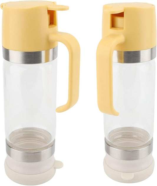 Bewinner Glass Honey Dispenser Pot - 350ml Honey Dispenser Portable Clear Glass Syrup Dispenser with Handle, Prevent Dripping,Honey Container for Coffee Shops Restaurants Home (Yellow)