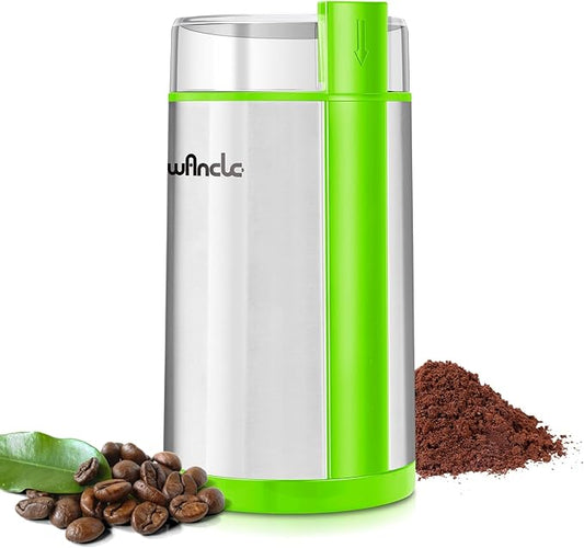 Coffee Grinder, Wancle Electric Coffee Grinder, Quiet Spice Grinder, One Touch Coffee Mill for Beans, Spices and More, with Clean Brush (Green+Stainless Steel+Green)