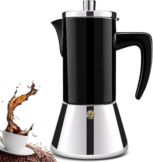 4 Cup Thickened 304 Stainless Steel Moka Pot Stovetop Espresso Maker Cafeteras Italian Percolator Espress Makers Capable Greca Mocha Coffee Machine for Induction Home and Camping 200ml 6.6oz