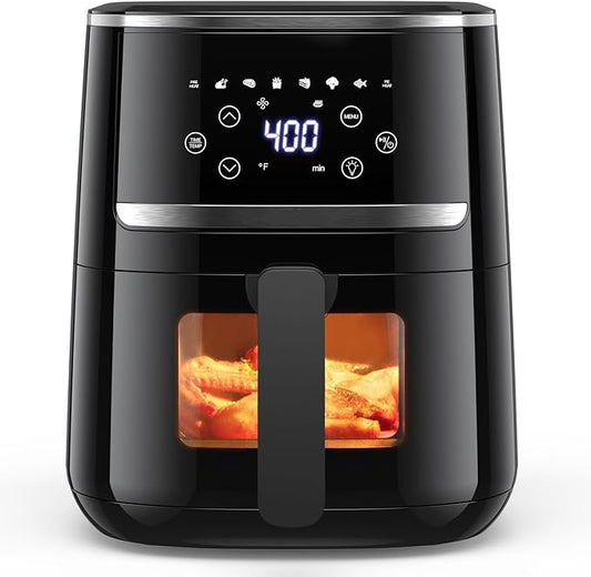 GarveeHome Air Fryer 5 QT 8 in-1 Functions, Air Fryer Oven with Touch Screen, Air Fry, Roast, Bake, Broil, Preheat Mode, Digital Small Air Fryer, Nonstick Dishwasher-Safe Basket, Black