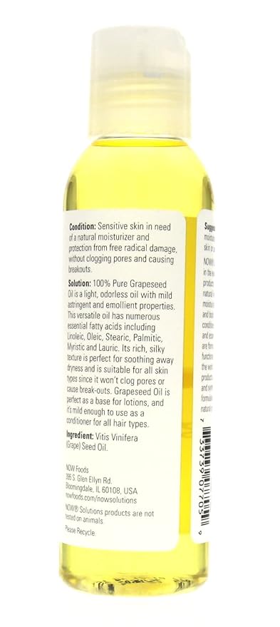 NOW Grape Seed Oil, 4-Ounce (Pack Of 2)