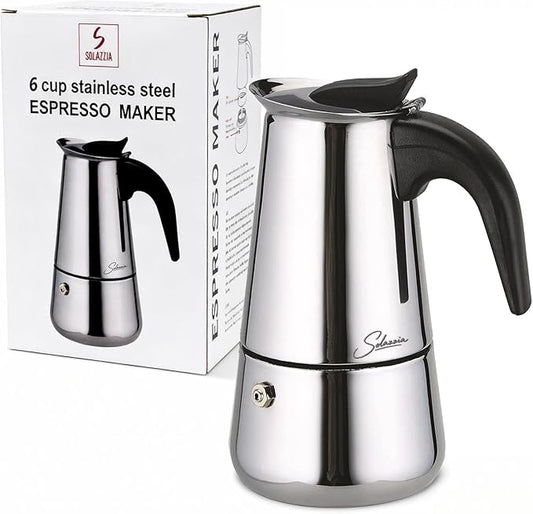 Espresso Maker 6 Cup Moka Pot Stainless Steel Percolator coffee pot, Compatible with Gas, Electric, Ceramic, and Induction stovetops(10 fl oz/300 ml)