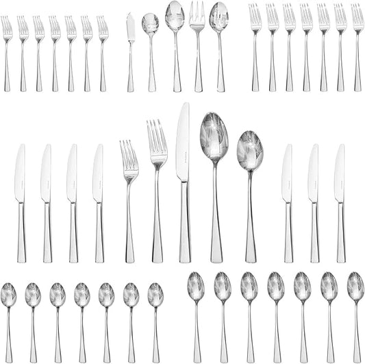 KINGSTONE Silverware Set for 8, 45-Piece Forged 18/10 Stainless Steel Flatware Set with Serving Utensils, Mirror Finish Cutlery Set Dishwasher Safe for Home, Restaurant, Wedding, Party