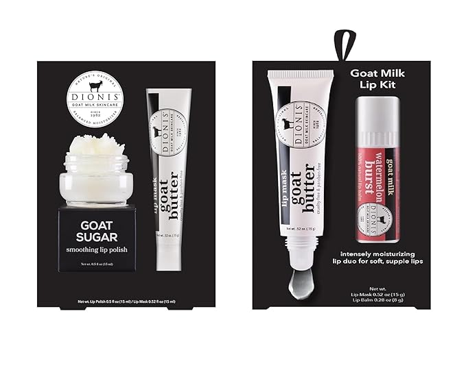 Dionis Lip Care Bundle – Original Sugar Scrub & Overnight Mask + Watermelon Lip Mask & Balm Kit with Goat Milk, Jojoba & Moringa Oils for Smooth, Hydrated Lips