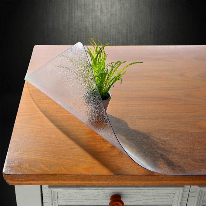 NECAUX Custom 20 x 55 Inch Frosted Table Cover Protector, 1.5mm Thick Plastic Heavy Duty Table Pad Desk Mat Desk Protector for Office Computer Writing Desk, Sofa Table, Media Stand, Coffee Table