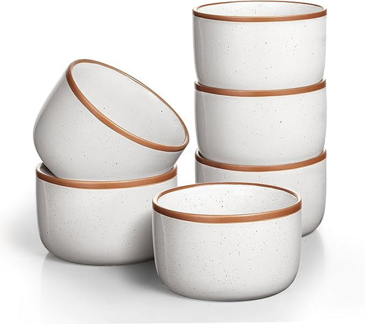 Ramekins Set of 6, 6 oz Creme Brulee Ramekin Oven Safe, Porcelain Ramekin Bowls, Mini Cheesecake Pans, Small Baking Dish, Dipping Sauce Bowls, Ramekins for Baking Souffle, Ice Cream - Vanilla White