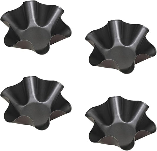 Tortilla Pan Set - 4pcs Non-Stick Carbon Steel Taco Salad Bowl Makers Tortilla Shell Pans, Tostada Bake Taco Shells, Flower-shaped Baking Mold Kitchen(Black 4pcs) (16.5x 7.5x 6cm)