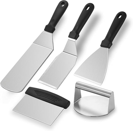 Stainless Steel Spatula Set, Amafox 5-Piece Grill Spatula Set with Full Tang Handle- Flat BBQ Grill Griddle Accessories- Spatula Pancake Flipper Hamburger Turner