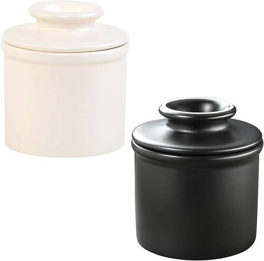 Butter Bell - The Original Butter Bell crock by L Tremain, a Countertop French Ceramic Butter Dish Keeper for Spreadable Butter, Matte Black + Ivory Matte