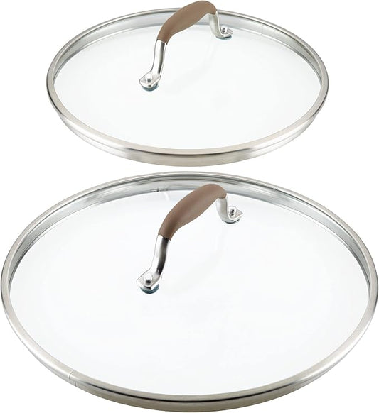 Anolon Advanced Home Glass Lids, Stainless Steel and Silicone Handles, 2 Piece, 10 Inch and 12 Inch Lid Set, Bronze