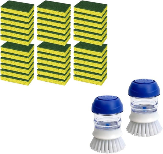 CELOX 36 Pack Dish Sponge for Kitchen, 2 Pack Dish Brush with Soap Dispenser for Kitchen Cleaning