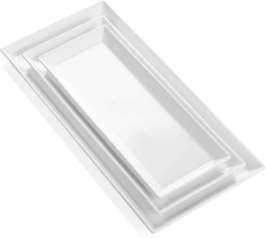 Sweese Serving Platter, 15.5/13.8/11.7 Inch Rectangle Porcelain Serving Trays, Serving Dishes for Entertaining, White Platters for Serving Food Party, Turkey Platter for Thanksgiving, Set of 3