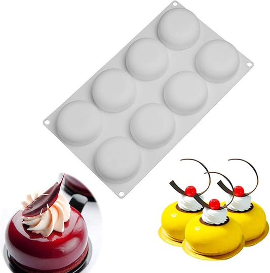 Silicone Cake Mold for Baking，8 Holes 3D Stone Round Shape Silicone Mousse Cake Pop Form,Non-Stick Candy Chocolate Jelly Baking Mould Tray,Pastry Cheesecake Pudding Bread Decorating Tool for Homemade