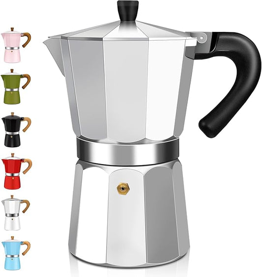 3 Cup Aluminum Espresso Stovetop Moka Pot Express Coffee Maker Percolator Italian Classic Mocha Coffee Machine for Italian and Cuban Cafe Brewing for Home & Camping 150ml 5oz