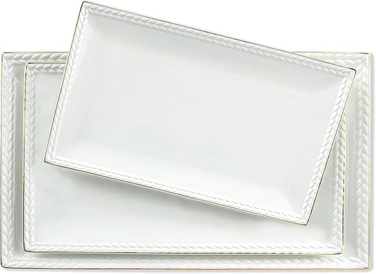 Kassel Ceramic Serving Platter Set | 16”/14”/12” Rectangular Serving Trays for Entertaining at Parties and Weddings | Oven Safe Extra Large Serving Trays for Tacos, Steak, and Cake