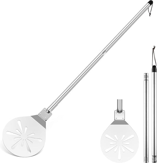 Stainless Steel Pizza Turning Peel 9-Inch, HaSteeL Round Pizza Turner Paddle, Perfortaed Pizza Spinner Spatula with Long Detachable Handle, Dishwasher & Oven Safe