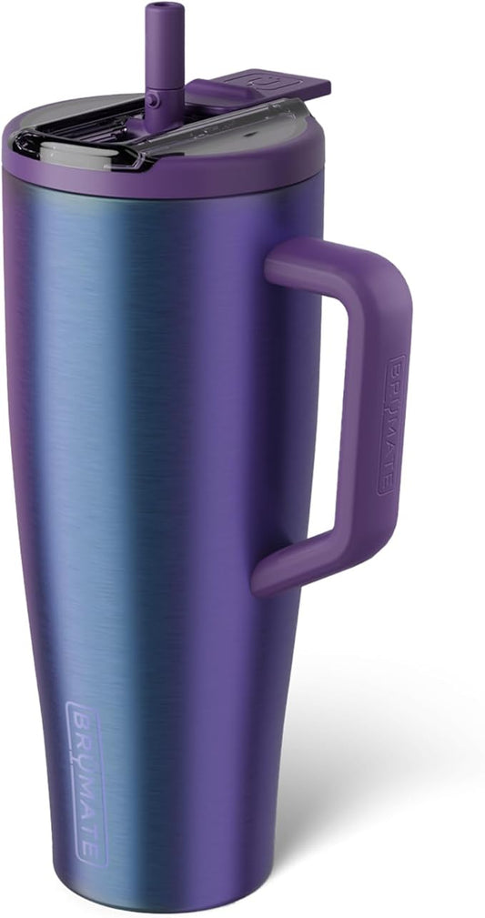 BrüMate Era Flip 40oz Tumbler with 100% Leakproof Covered Straw Lid | Hygienic Covered Straw | Insulated Stainless Steel Water Bottle with Handle | Cup Holder Friendly | BPA-Free (Dark Aura)