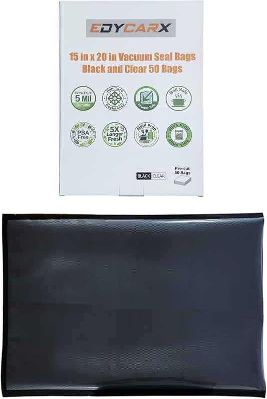 15" x 20" Vacuum Seal Bags Black and Clear, Precut Vacuum Sealer Bags for Food Storage, Heavy Duty Commercial Grade 5 Mil Vacuum Bags, 50 Count