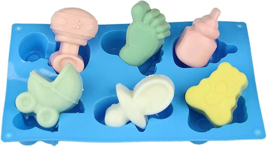 Joyeee 1Pcs Baby Shower Theme Silicone Mold, Little Feet Bear Baby Carriages Baby Pacifier Fondant Mold for Sugarcraft, Cupcake, Ice Cube, Pastry, Polymer Clay, Soap, Wax Melt Making, Cake Decoration