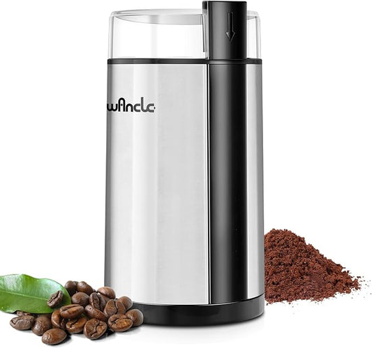 Coffee Grinder, Wancle Electric Coffee Grinder, Quiet Spice Grinder, One Touch Coffee Mill for Beans, Spices and More, with Clean Brush, Stainless Steel, 120V