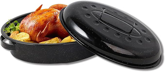 Roasting Pan 11Lb 15.7 inch Oval Enamel Oven Roaster Pan with Lid for Turkey Chicken Cookware PFOA free