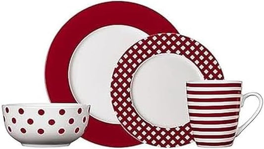 Pfaltzgraff Kenna Red 16-Piece Porcelain Dinnerware Set, Service for 4