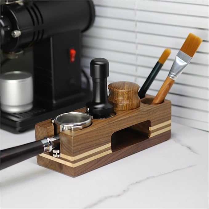 Walnut Wood Coffee Filter Holder, Espresso Tamper Mat Stand, Coffee Maker Support Base Rack, Barista Accessories(Red)