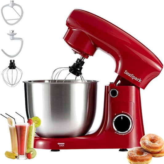 Stand Mixer, 3 in 1 Stand Mixer, 5.5Qt Electric Mixer, Mixer with Stainless Dough Hook, Wire Whip & Beater, Food Mixer for Baking, Cake and Most Home Cooks, Red